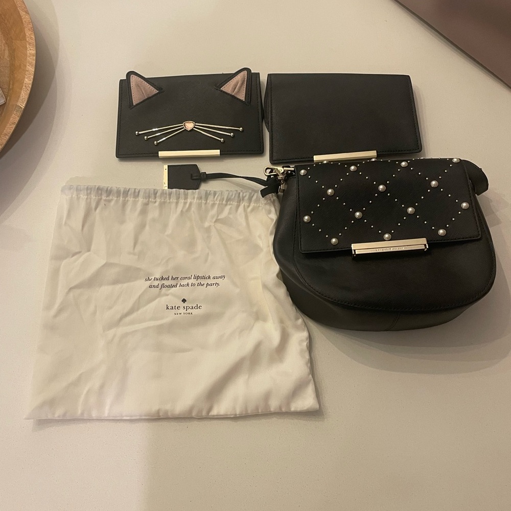 Kate Spade Black Clutch with Pearl Details